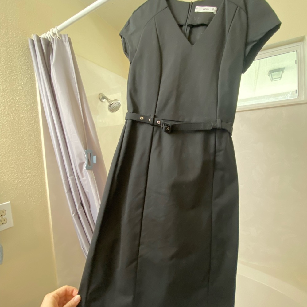 Black Belted Business Casual Dress by Mango